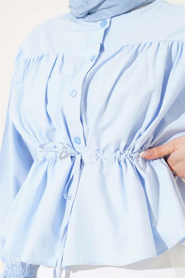 Waist Tunnel Gathered Short Shirt Ice Blue