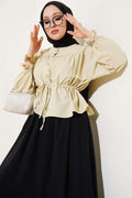 Waist Tunnel Gathered Short Shirt Almond Green