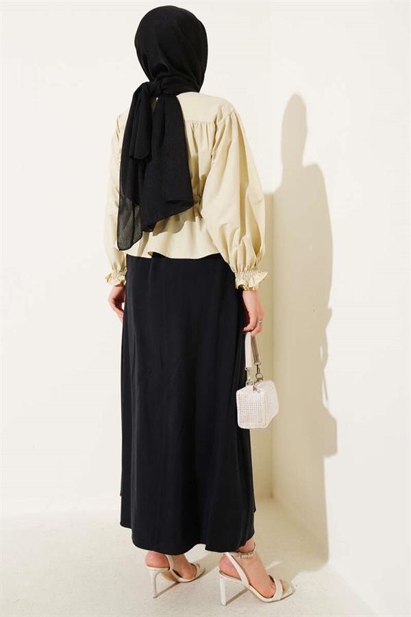 Waist Tunnel Gathered Short Shirt Almond Green