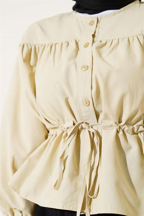 Waist Tunnel Gathered Short Shirt Almond Green