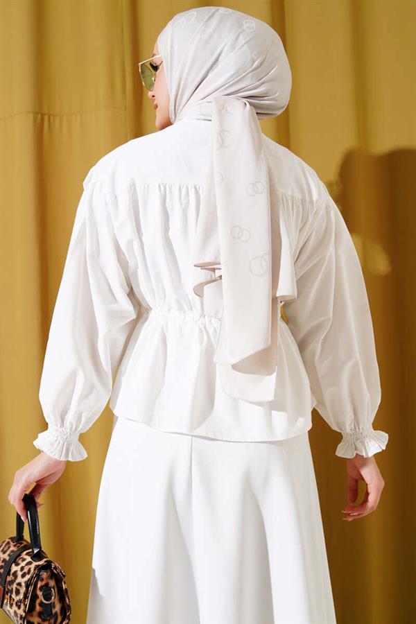 Waist Tunnel Gathered Short Shirt Ecru