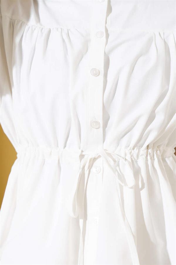 Waist Tunnel Gathered Short Shirt Ecru