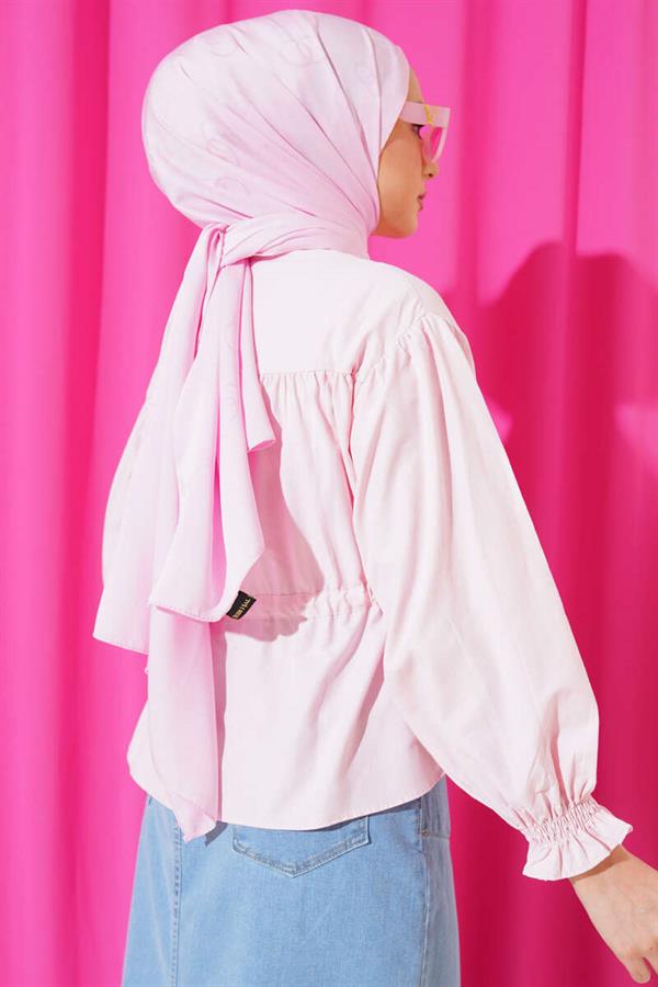 Waist Tunnel Gathered Short Shirt Pink