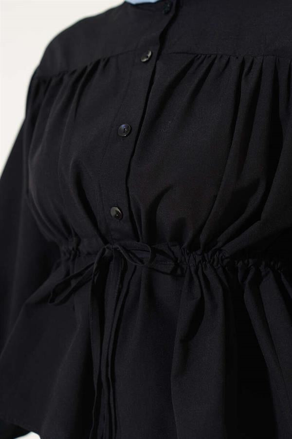 Waist Tunnel Gathered Short Shirt Black
