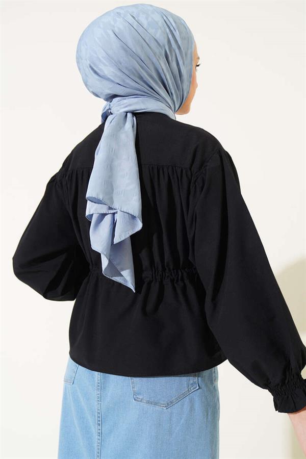 Waist Tunnel Gathered Short Shirt Black