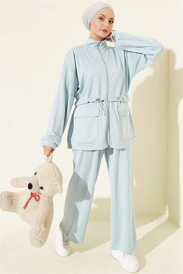 2 Piece Set with Waist Tunnel and Pocket Flap, Baby Blue