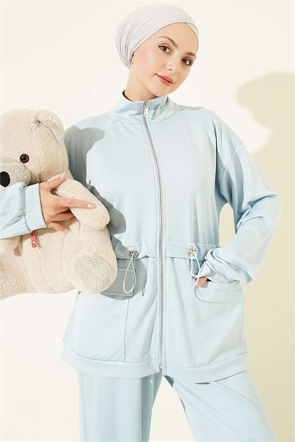 2 Piece Set with Waist Tunnel and Pocket Flap, Baby Blue