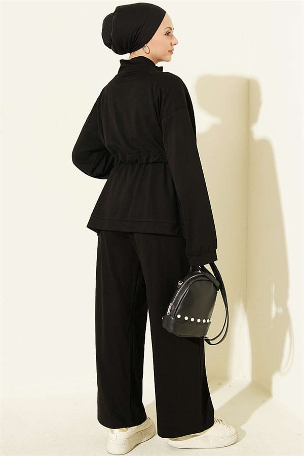 2 Piece Set with Waist Tunnel and Pocket Flaps, Black