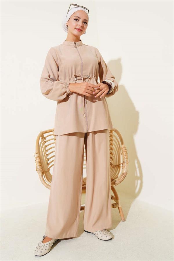 Waist Tunnel Pocket Cover Tencel 2 Piece Set Latte