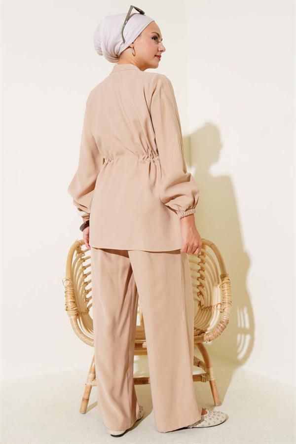 Waist Tunnel Pocket Cover Tencel 2 Piece Set Latte