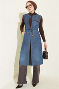 Denim Vest with Waistband and Pockets, Blue