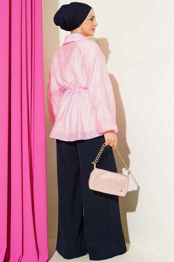 Pink Floral Glitter Jacket with Waist Tunnel