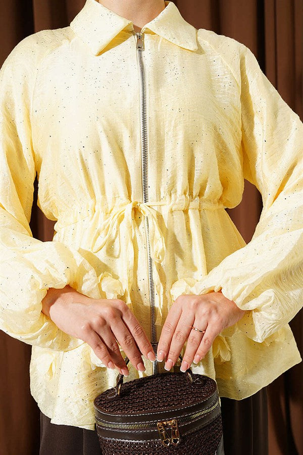 Yellow Floral Glitter Jacket with Tunnel Waistband
