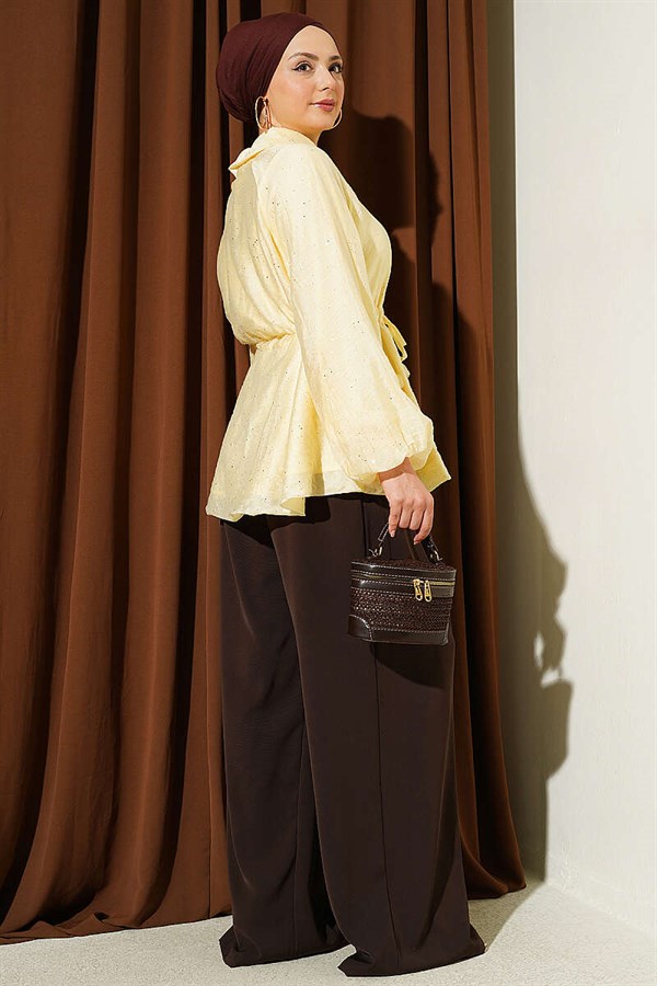 Yellow Floral Glitter Jacket with Tunnel Waistband