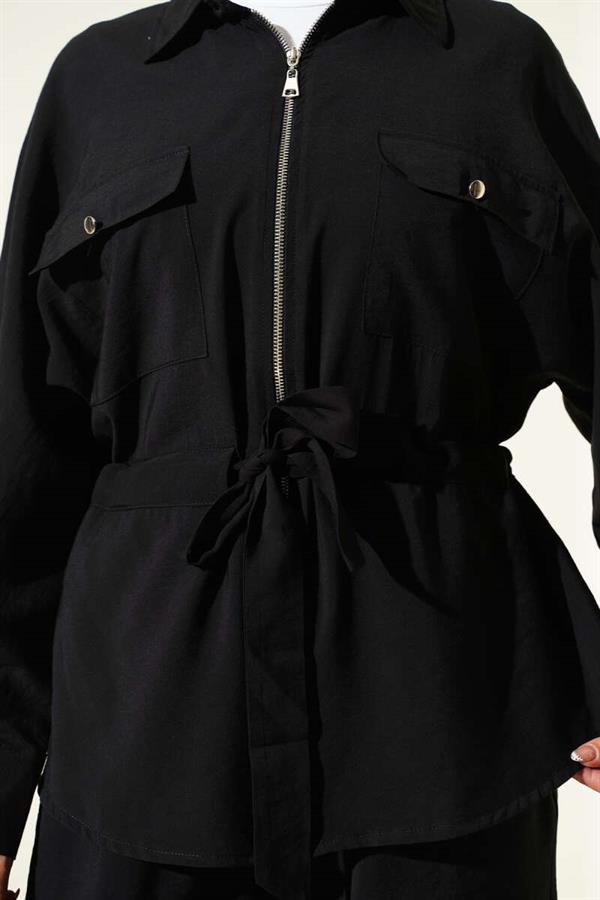 Waist Tunnel Double Pocket 2 Piece Set Black