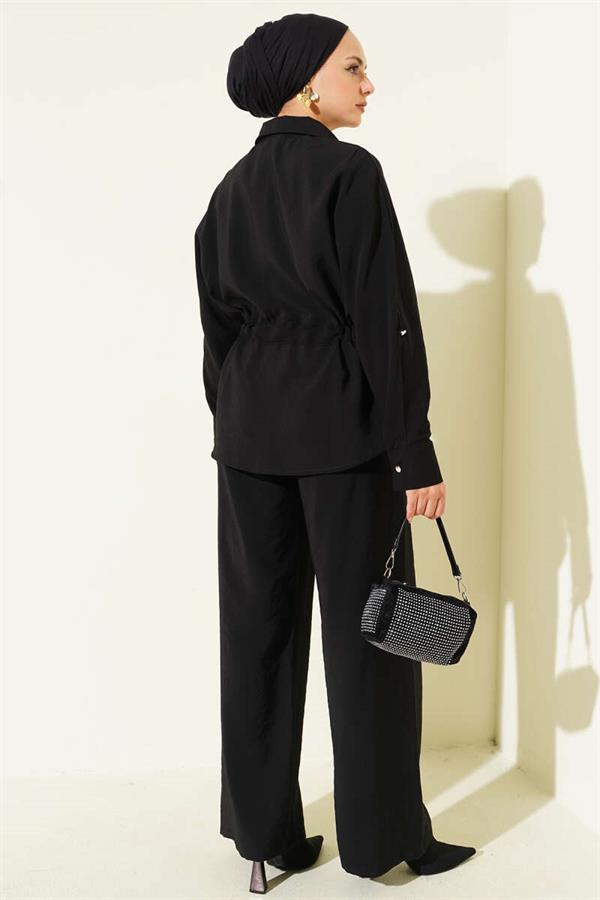 Waist Tunnel Double Pocket 2 Piece Set Black