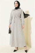 Striped Waffle Dress with Waistline, Black