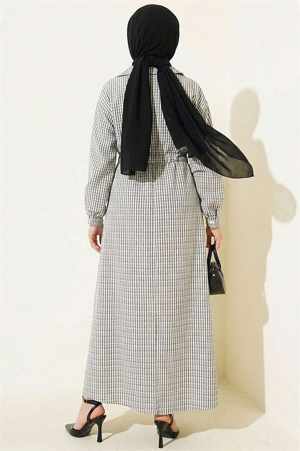 Striped Waffle Dress with Waistline, Black
