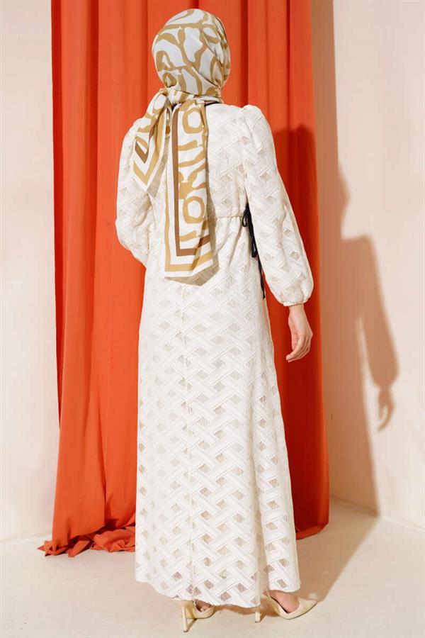 Waist Tunnel Lace Dress Beige