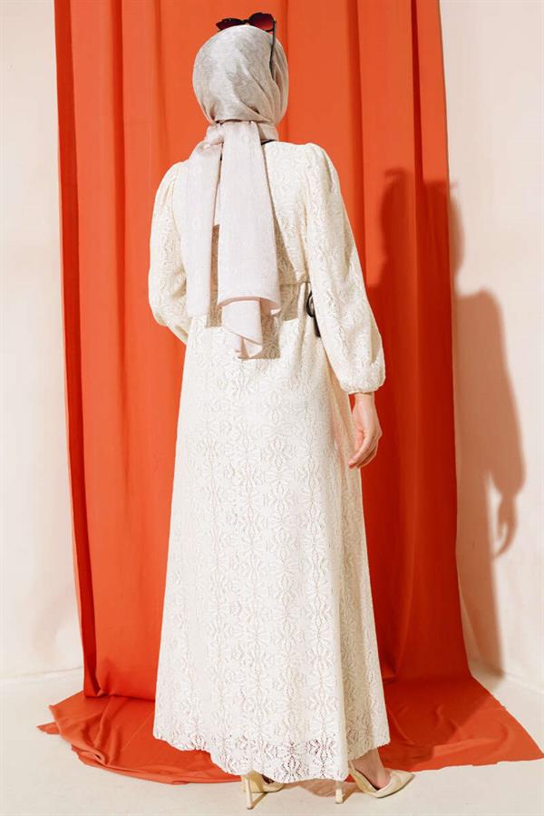 Waist Tunnel Lace Dress Cream