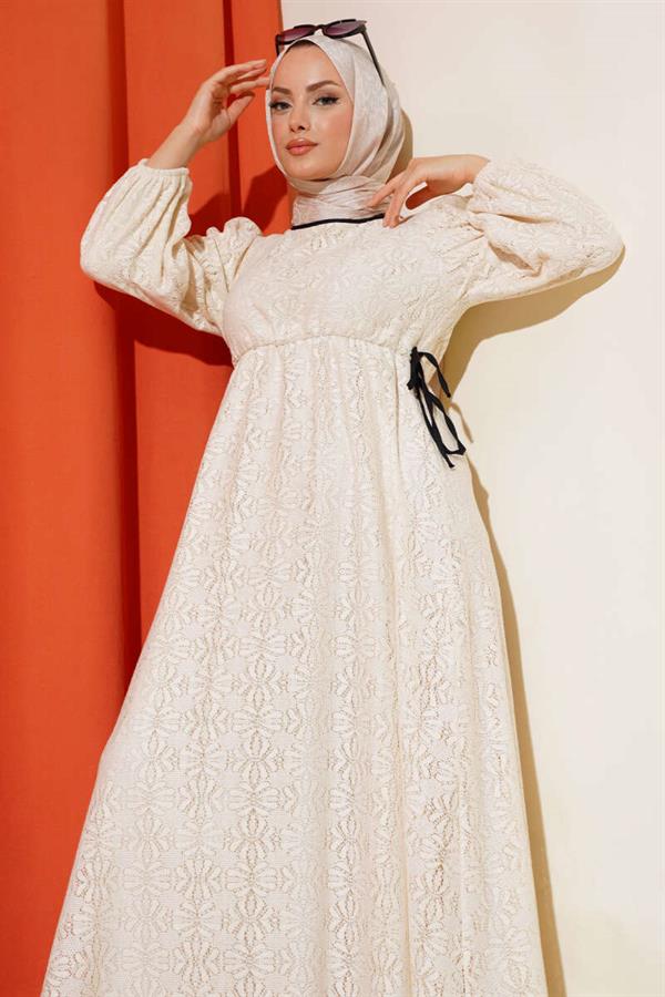 Waist Tunnel Lace Dress Cream