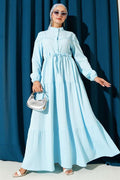 Waist Tunnel Buttoned Tree Bark Dress Baby Blue