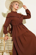 Waist Tunnel Buttoned Tree Bark Dress Brown