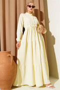 Buttoned Tree Bark Dress with Waist Tunnel in Yellow