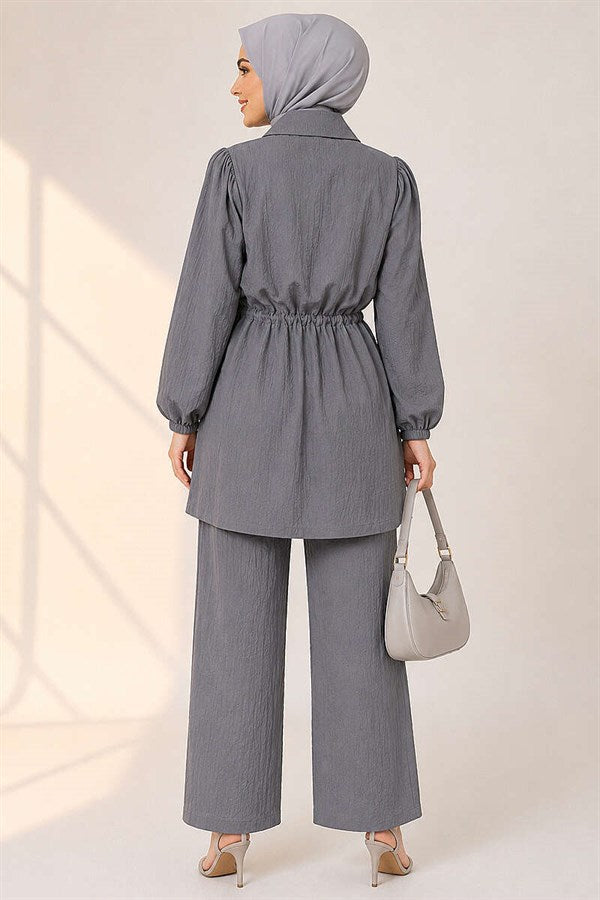 2 Piece Set with Buttoned Waistband, Grey