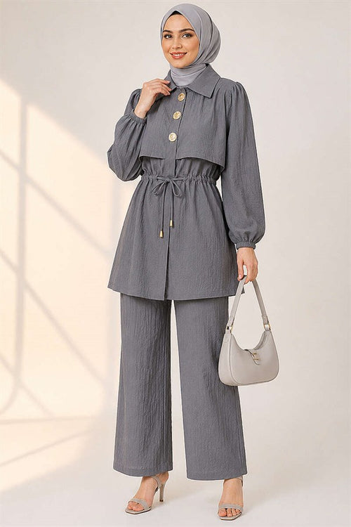 2 Piece Set with Buttoned Waistband, Grey