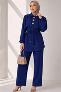 Two-Piece Set with Buttoned Waistband, Navy Blue