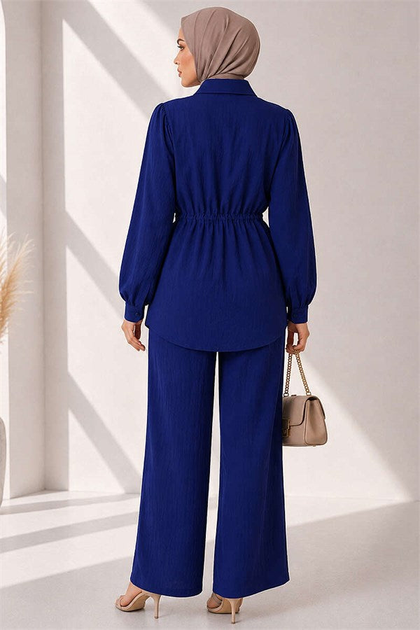 Two-Piece Set with Buttoned Waistband, Navy Blue