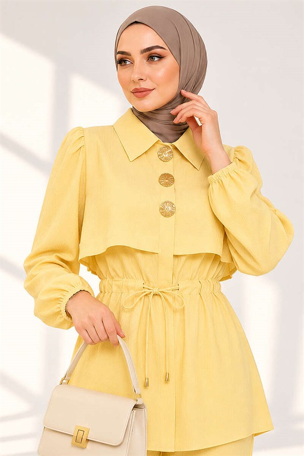 2 Piece Set with Buttoned Waistband, Yellow