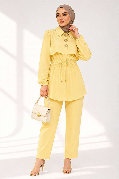 2 Piece Set with Buttoned Waistband, Yellow