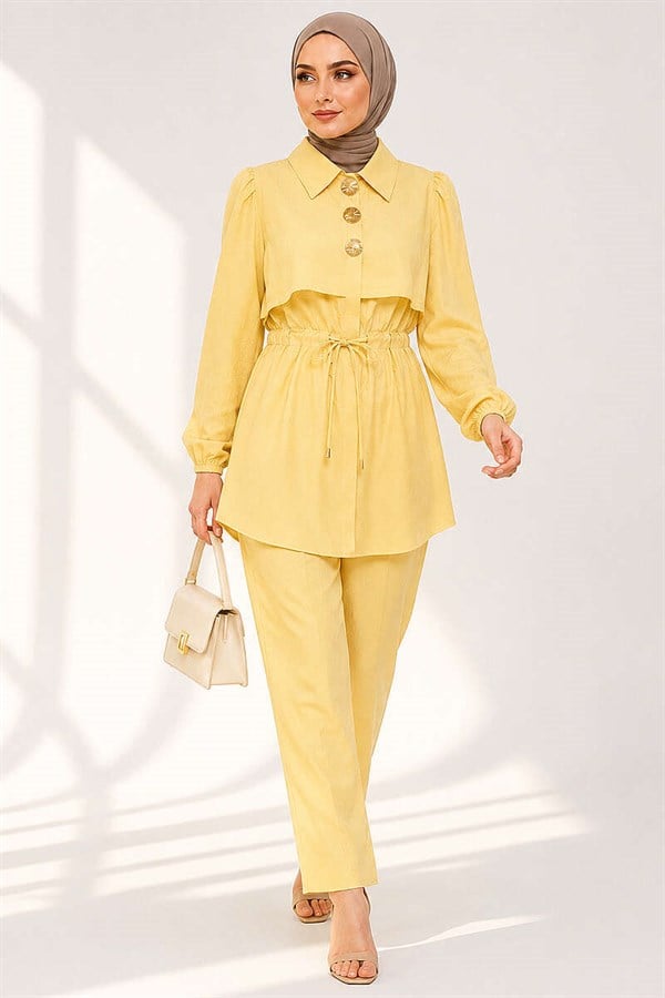 2 Piece Set with Buttoned Waistband, Yellow