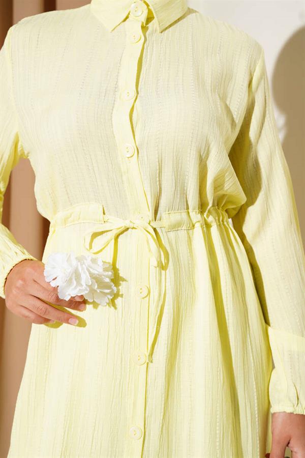 Waist Tunnel Buttoned Long Shirt 2 Piece Set Yellow