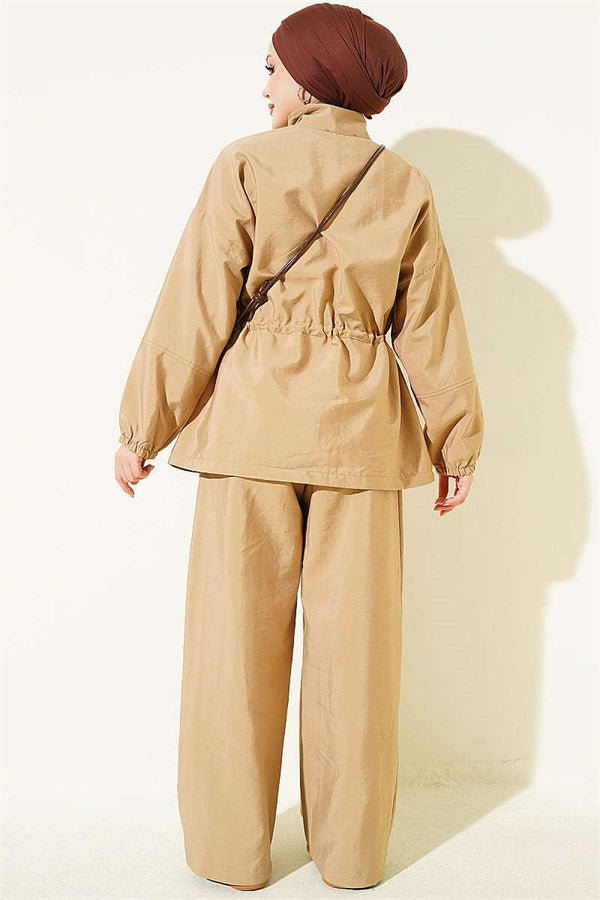 2 Piece Set with Waist Tunnel and Zipper, Camel
