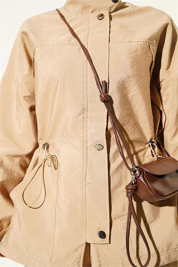 2 Piece Set with Waist Tunnel and Zipper, Camel