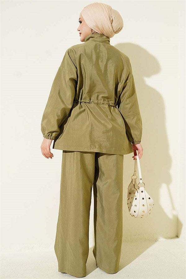 2 Piece Set with Waist Tunnel and Zipper, Khaki