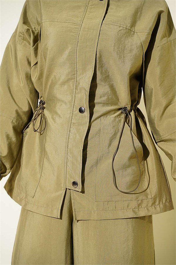 2 Piece Set with Waist Tunnel and Zipper, Khaki