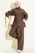2 Piece Set with Waist Tunnel and Zipper, Coffee Brown