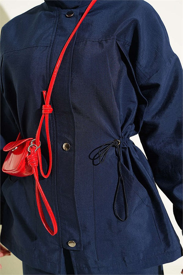 2 Piece Set with Waist Tunnel and Zipper, Navy Blue
