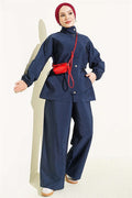 2 Piece Set with Waist Tunnel and Zipper, Navy Blue