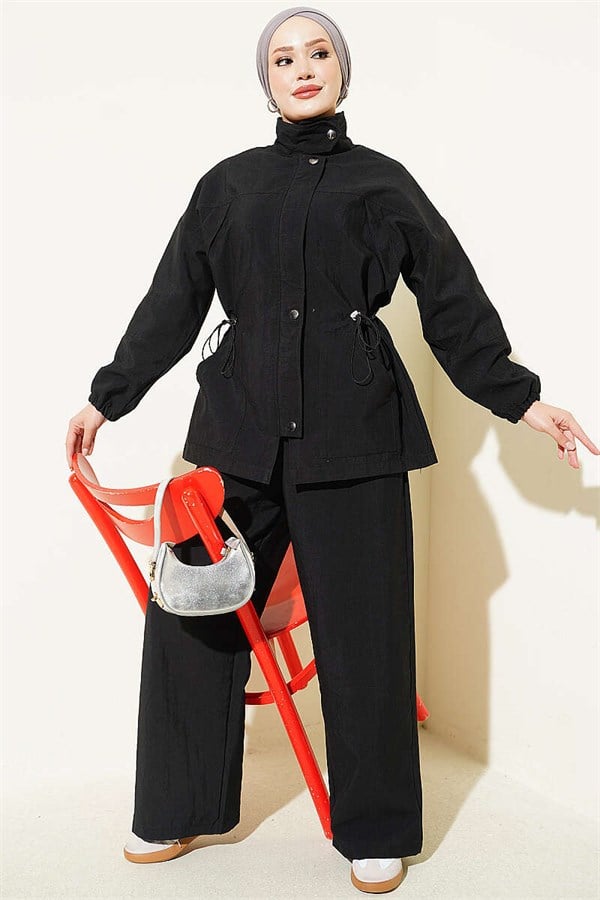 2 Piece Set with Waist Tunnel and Zipper, Black