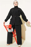2 Piece Set with Waist Tunnel and Zipper, Black
