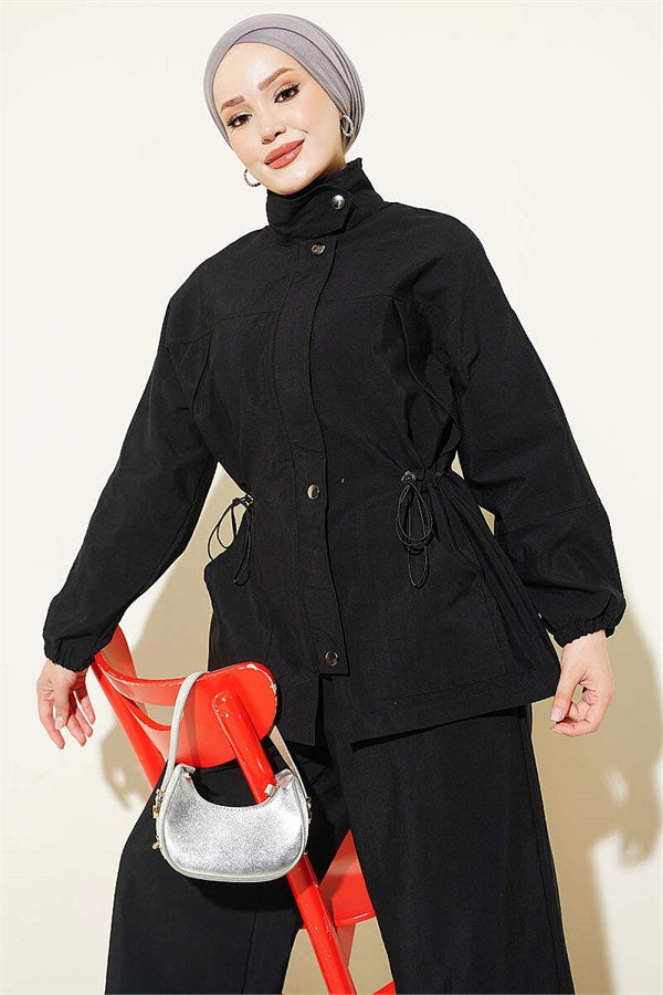2 Piece Set with Waist Tunnel and Zipper, Black