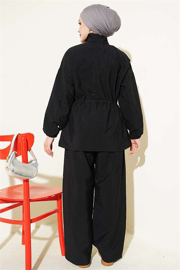 2 Piece Set with Waist Tunnel and Zipper, Black