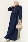Waistband Zip-Up Vest 2 Piece Set in Dark Denim