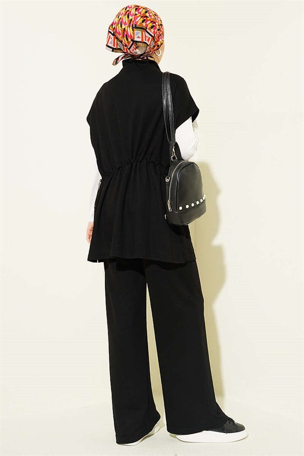 Loisha Vest 2 Piece Set with Waist Tunnel and Zipper, Black