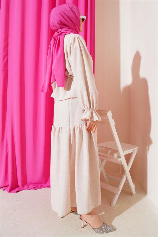 Waist Tunnel Ruffle Skirted 2 Piece Set Beige